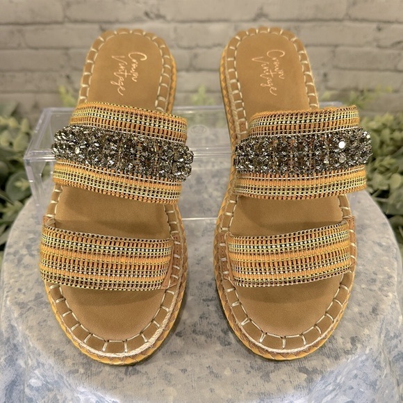 Crown Vintage Miyan Marigold Embellished 2-Band Espadrille Sandals WMS 6M💛NWOT - Picture 3 of 8